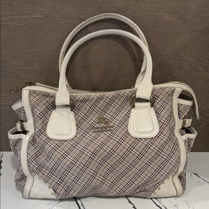 Vintage Burberry Blue Label Beige and Cream Plaid Satchel